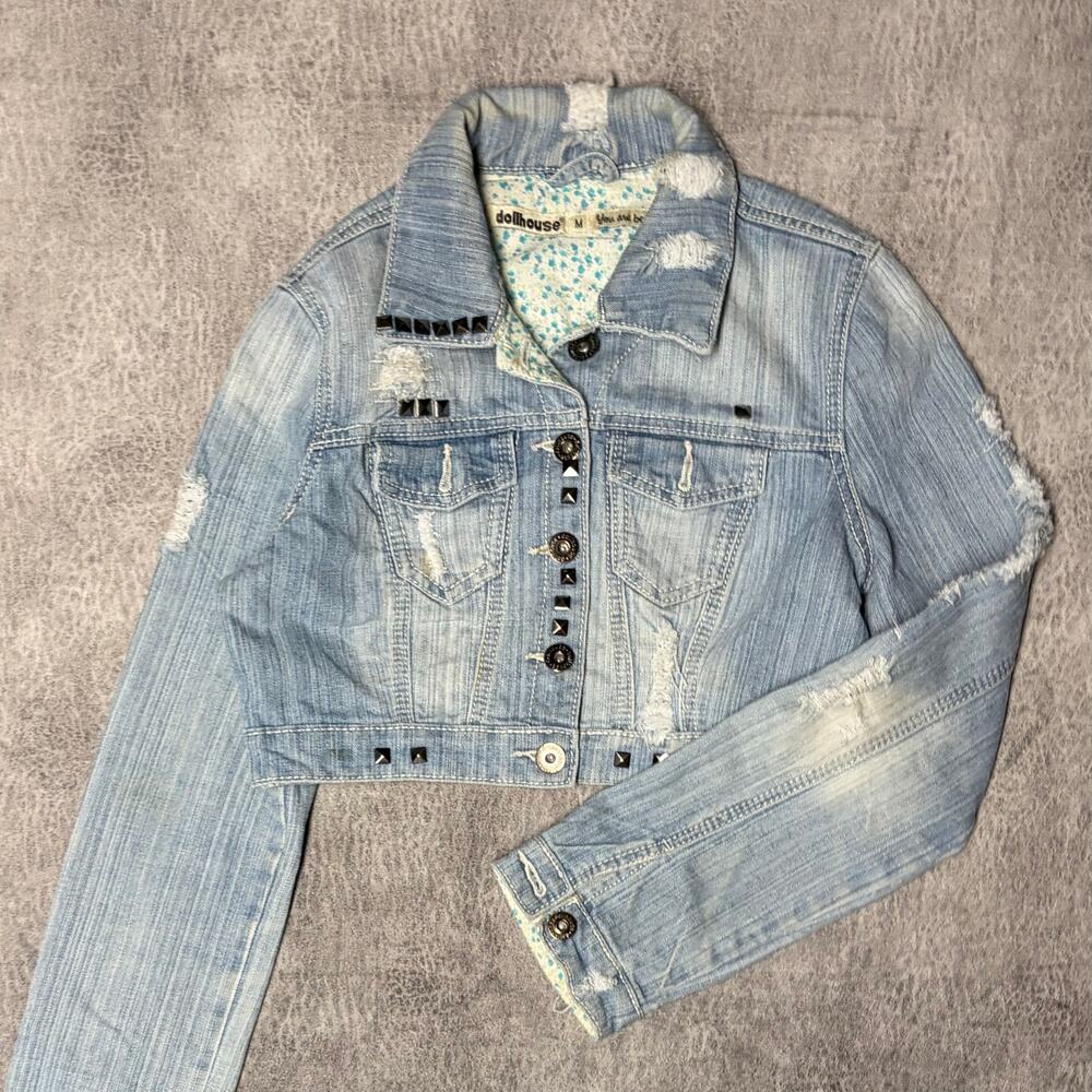 Y2k Distressed Dollhouse Cropped Jean Jacket
